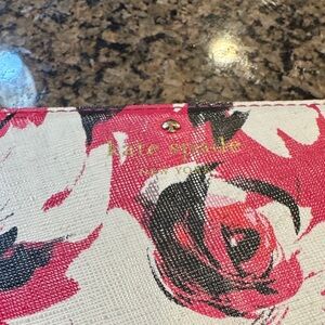 kate spade White Floral Card Holder with Pink and Black Accents